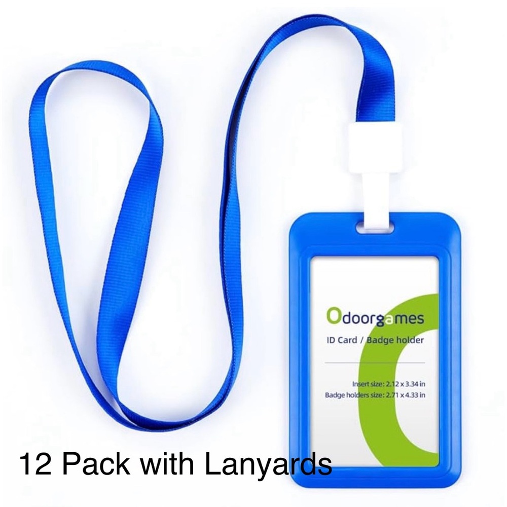 Odoorgames 12 Pack Vertical ID Holders Badges With Lanyards, Blue